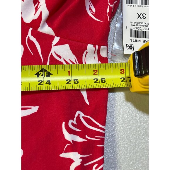 I.N.C. Womens 3X Button Placket Top V-Neck & bright red White Floral Long Sleeve - Picture 6 of 9